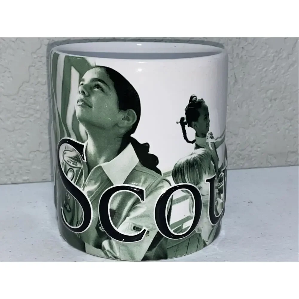 Girl Scouts Since 1912 Large Coffee Mug Tea‎ Cup Green White 2006 Embossed 3D